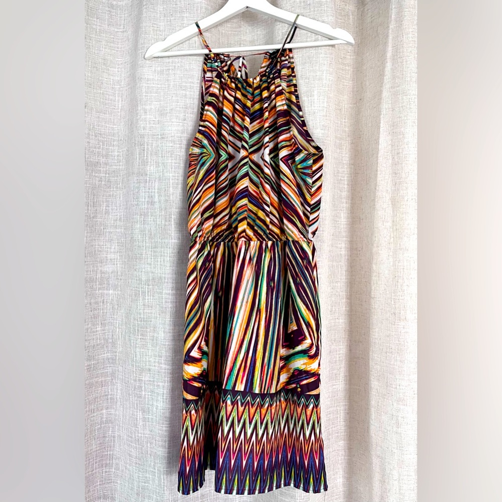 Colorful halter tie neck silky dress